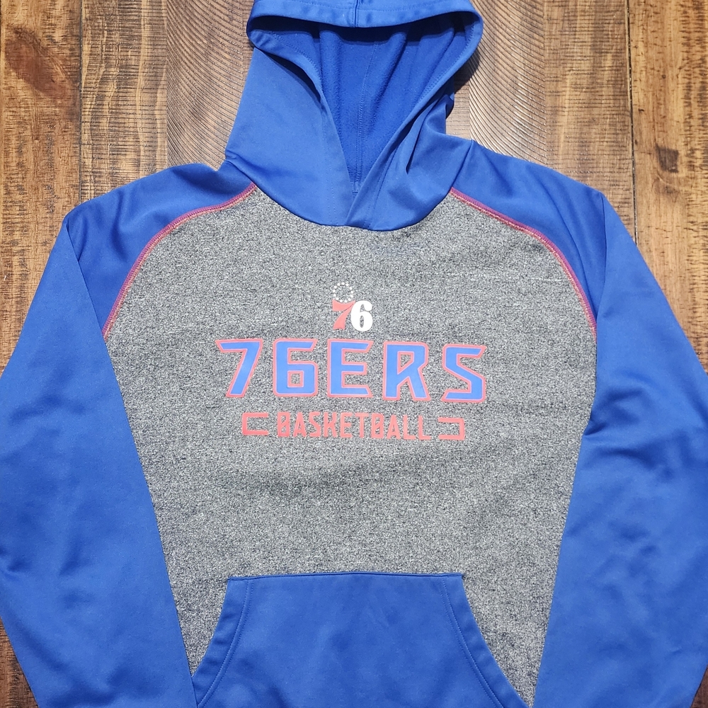 Philadelphia 76ers NBA Basketball Fanatics Blue and Gray Hooded Sweatshirt Sz XL